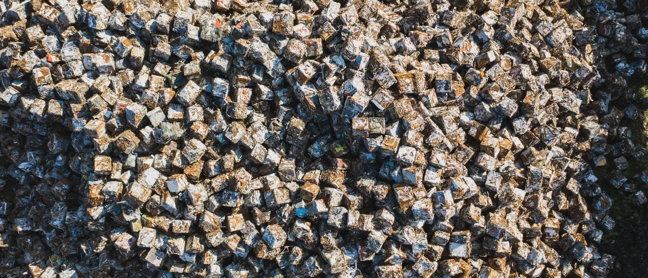 Compressed cubes of scrap metal viewed from above